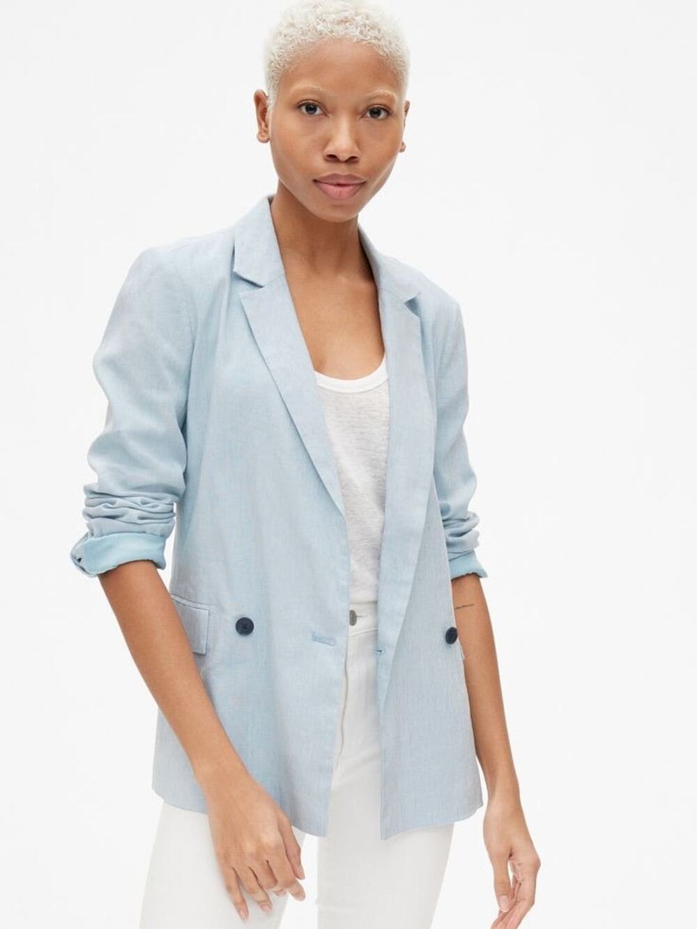 Gap Women’s 6 Blue Linen Blend Blazer Office Career Minimalist Nautical Preppy